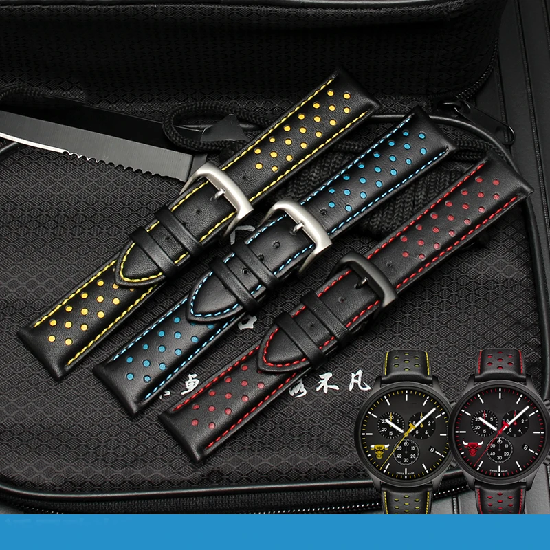 For Omega Tissot T116.617 fashion Sport Genuine leather watch strap male 22mmBlack red orange blue yellow line Soft accessories