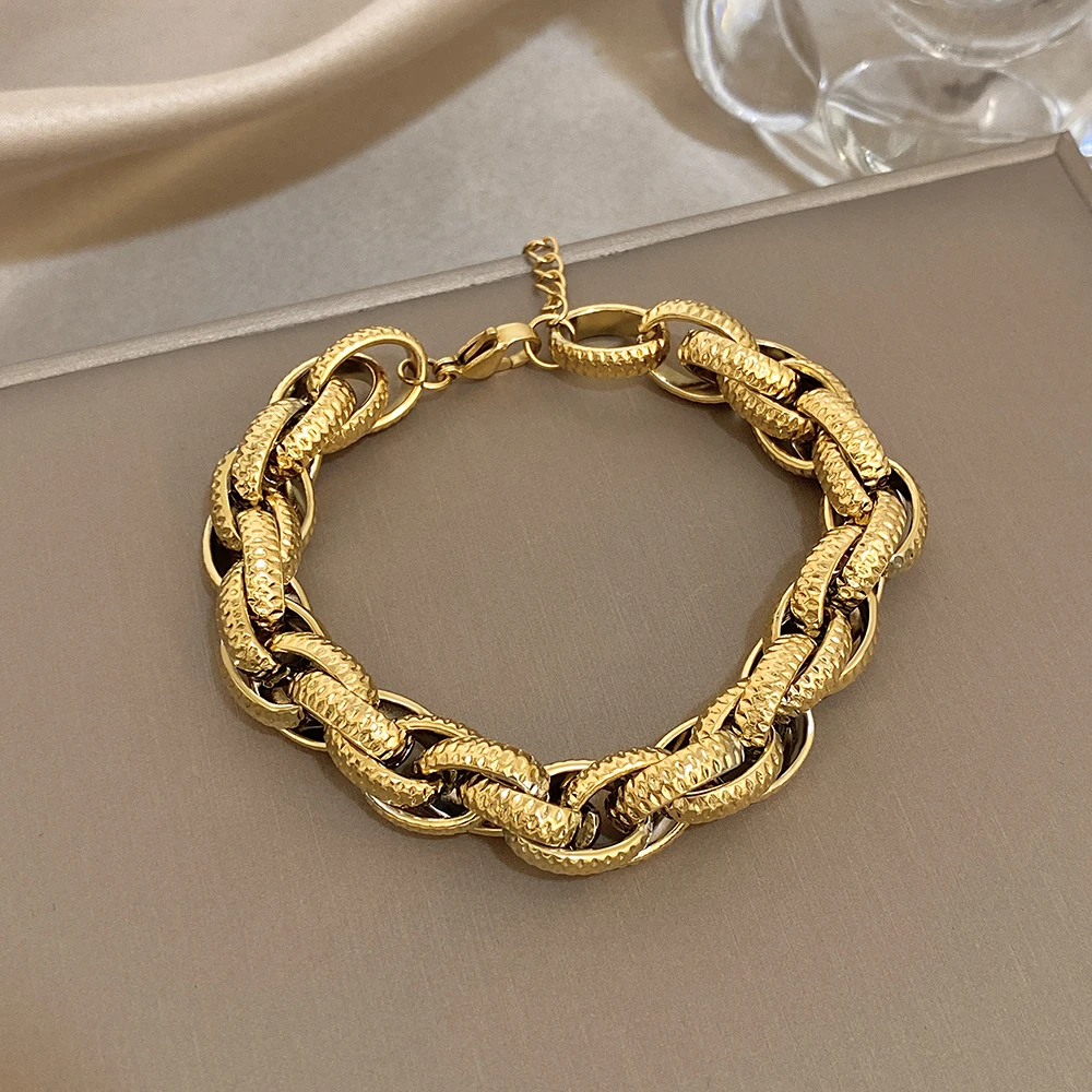 

Punk Thick Chain Stainless Steel Bracelet Women Exaggerated Waterproof Irregular Gold Color Chunky Bracelet Men Jewelry Gift