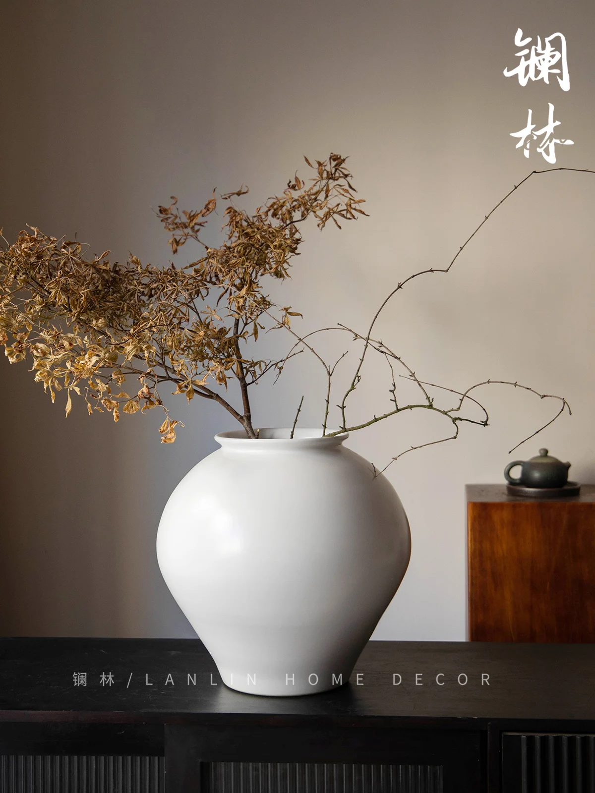 

New Chinese-style white vase flower arrangement hydroponics tree planting flowerpot lonely wind living room B&amp