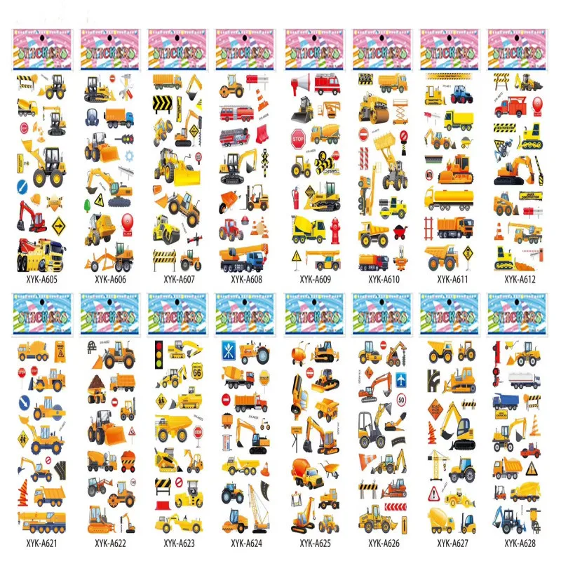 6pcs Mixed Packs Stickers Puffy Bulk Stickers for Birthday Gift Scrapbooking Cartoon Engineering Vehicle Stickers