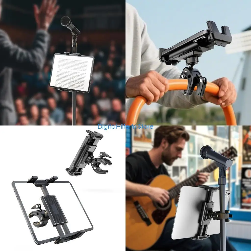 E06D 360 Degree Swivels Treadmill Bike Tablets Mount for Bicycles for 4.7 to 9.6inch Tablets with Adjustable Viewing