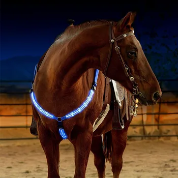Arnés de peto de caballo recargable por USB, nailon nocturno, tres cables de carga, equipo de equitación, Visible al aire libre por la noche