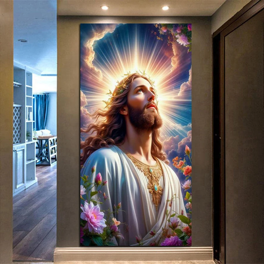 

Fullcang Jesus Shines Picture Large Size Diy Diamond Arts Painting Religious Icon Full Drill Mosaic Embroidery Kits Wall Decor