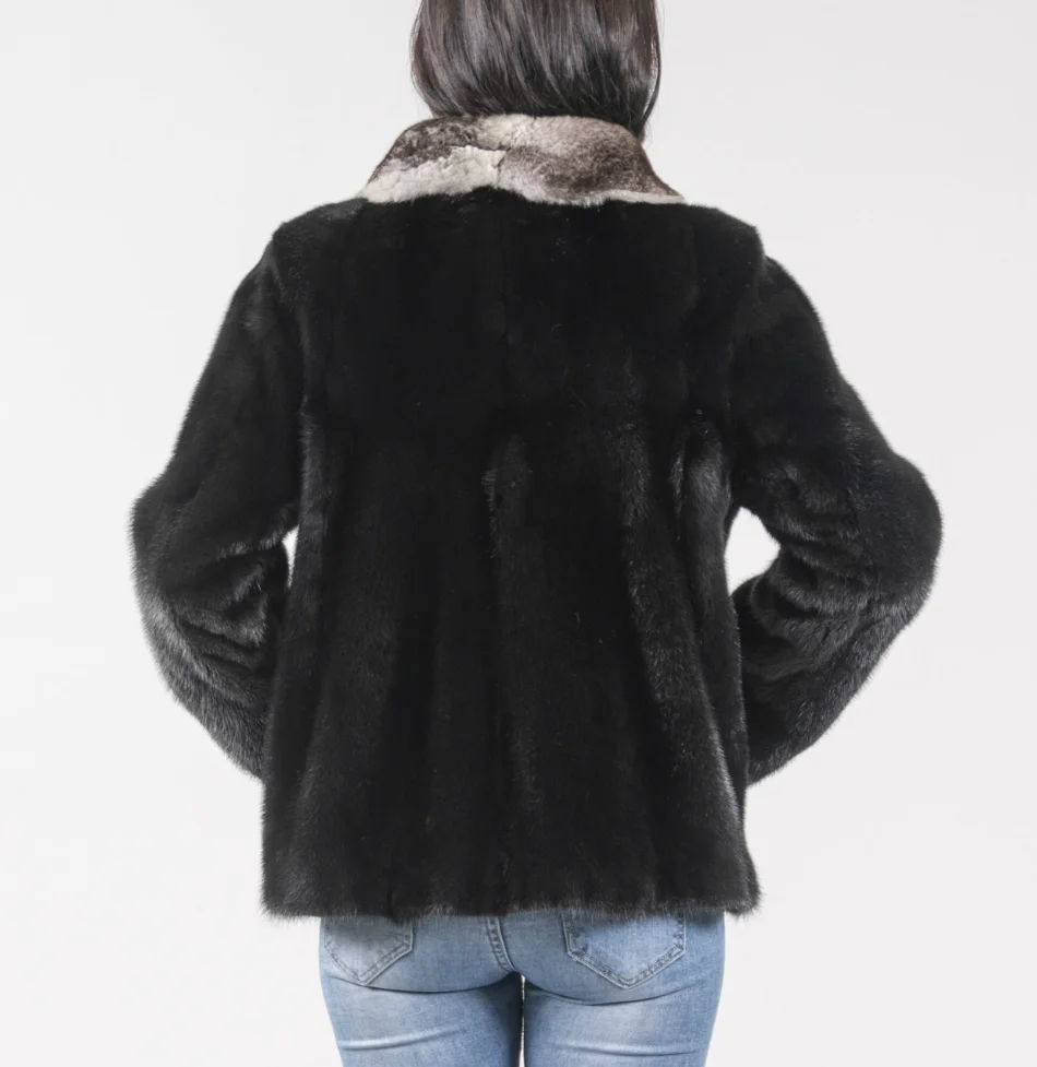 Women's Winter Warm Coat, 100% Genuine Mink, Casual Dragon Cat Fur Collar, Rabbit Fur Lapel, New Fashion, 2005