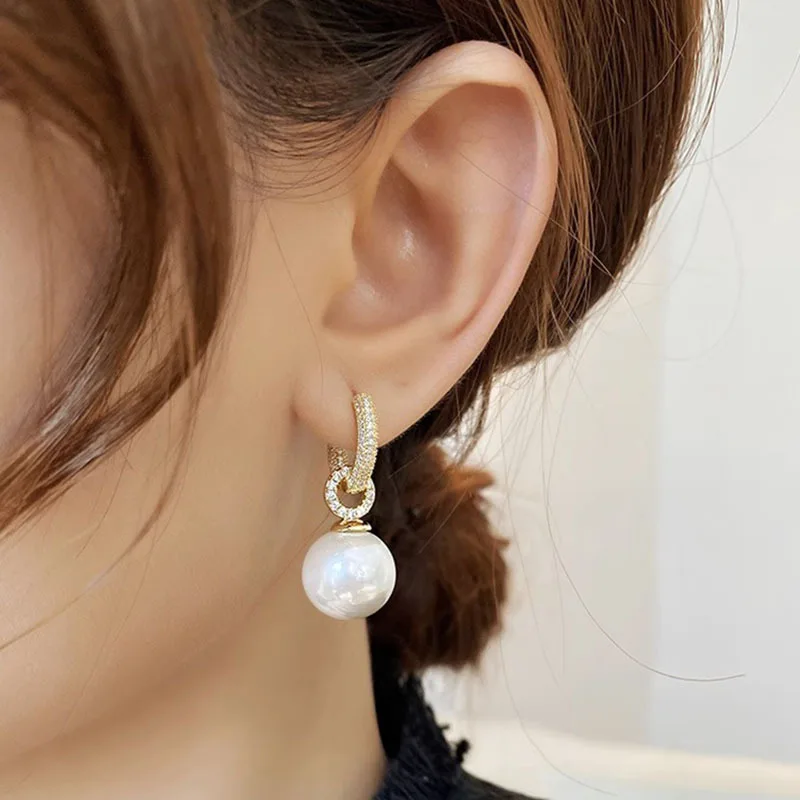 huge Authentic masterpieces Japanese seawater white akoya pearl AAA 13-12MM round strong  pearl earrings 925