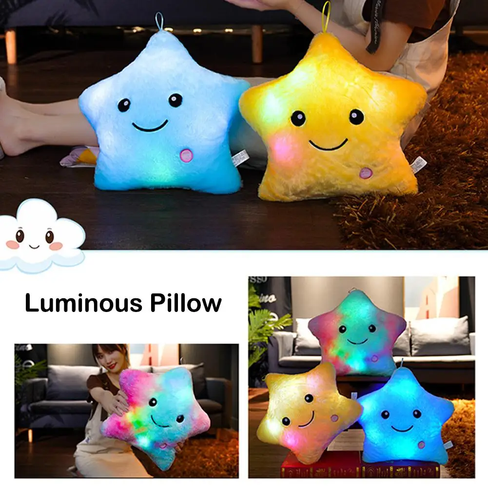 Luminous Star Pillow Stuffed Plush Glowing Colorful Stars Cushion Led Light Toys Gift Creative Toy For Kids (Exclude Battery)