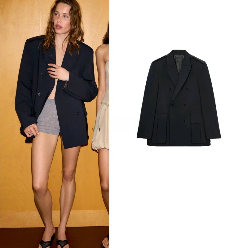 

Женское свободное пальто на весну-лето, новинка, двубортное, с длинными рукавами, на пуговицах, с воротником, с карманами, модная верхняя одежда