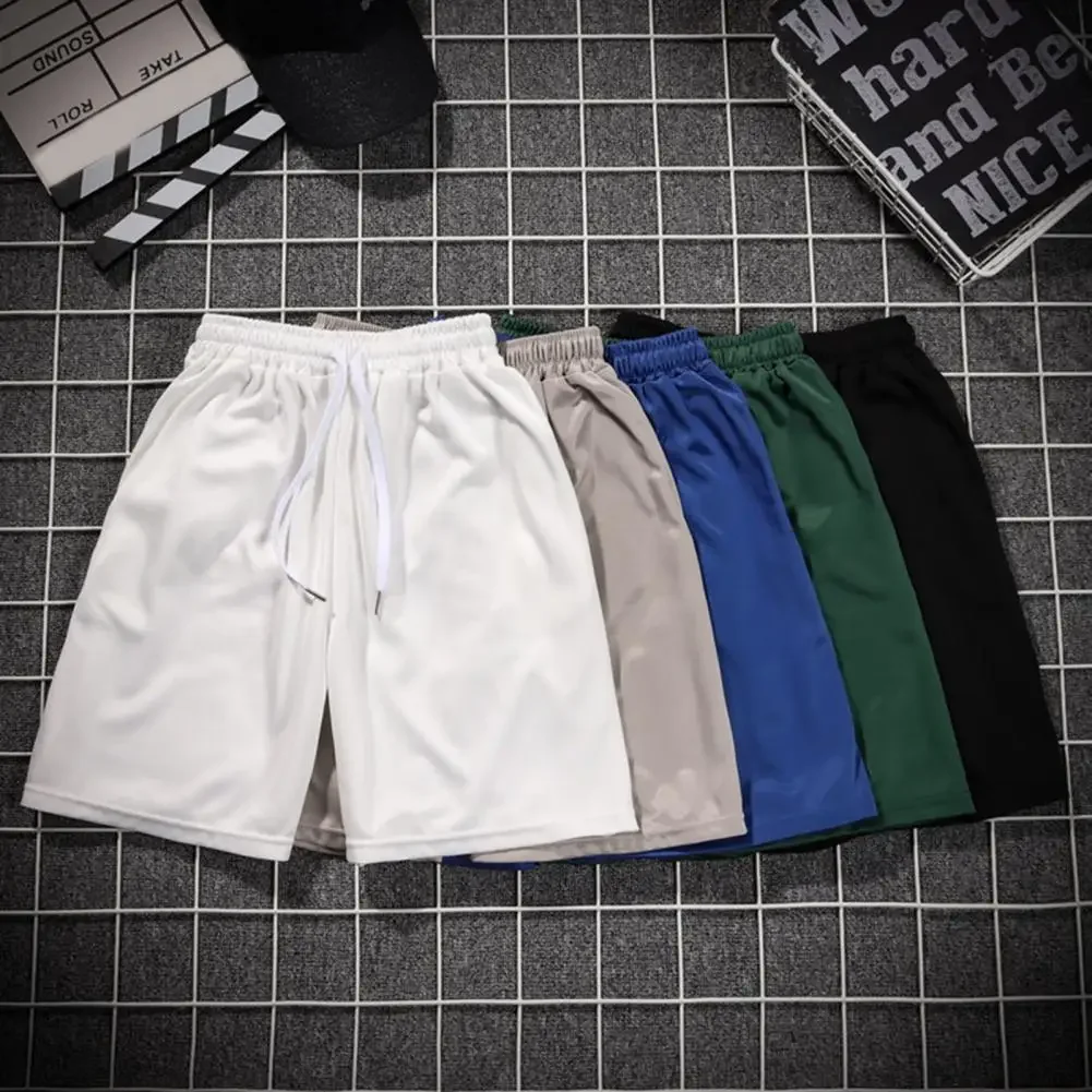 

Casual Men Shorts Versatile Men's Knee-length Shorts Elastic Waist Solid Color Pockets for Casual Sport Jogging Beach Activities