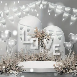 1pc Silver Party Decorations Metallic PET Triangle Pennant Banner Silver Flag Bunting Garland For Wedding Bridal Party