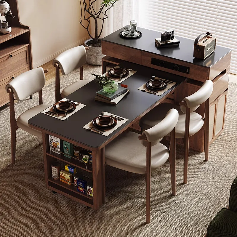 etractable integrated medium and ancient style small apartment household multi-functional solid wood cabinet rotating bar table