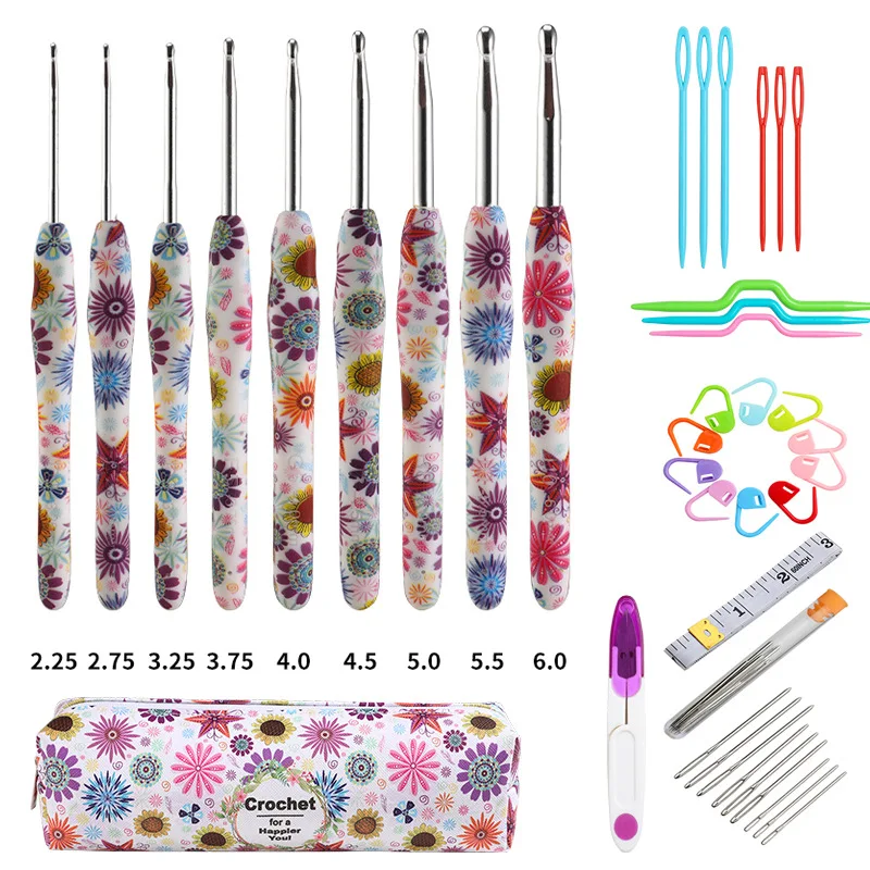 Soft Handle Crochet Hook Set Wool Yarn Compilation Tools Sweater NeedleWith Bag Ergonomic Knitting Crochet Set