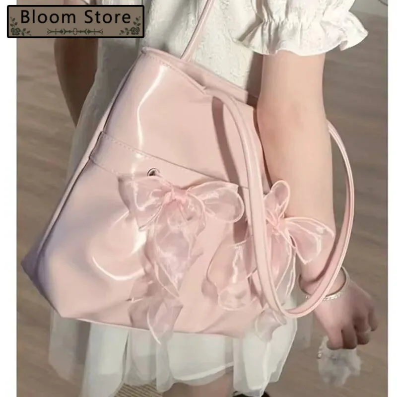 

Bloom Fairycore Pink Y2k Shoulder Bags Women Hot Girls Bow Chic Large Capacity Handbag Ladies Haruku Aesthetic Tote Bag 2024