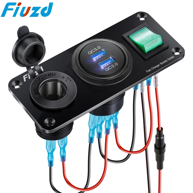 

12V USB Panel Socket 3 in 1 Dual USB Charger with Rocker Switch Car Cigarette Lighter Digital Voltmeter for Car Boat Truck RV