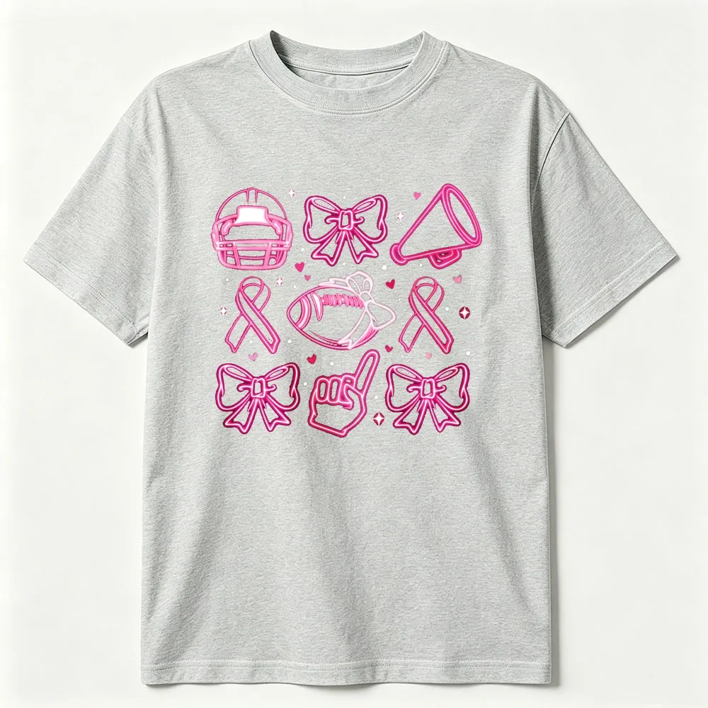 Neon Football Pink Ribbon Women Casual Daily Top Football Helmet Short Sleeve O-Neck Graphic Print Women Breathable Harajuku Tee