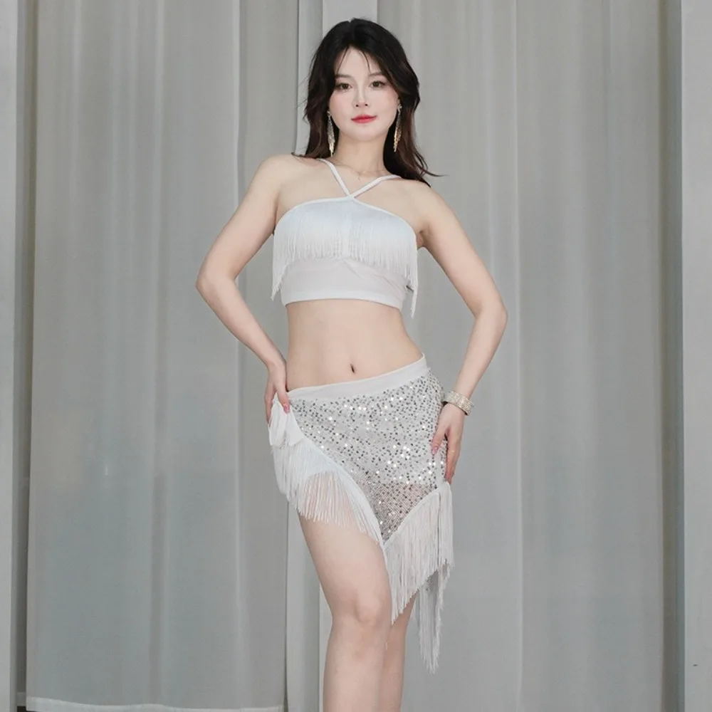 

Belly Dance Costume Set Sequined Bra Fringe Skirt Safety Shorts for Women Stage Performance