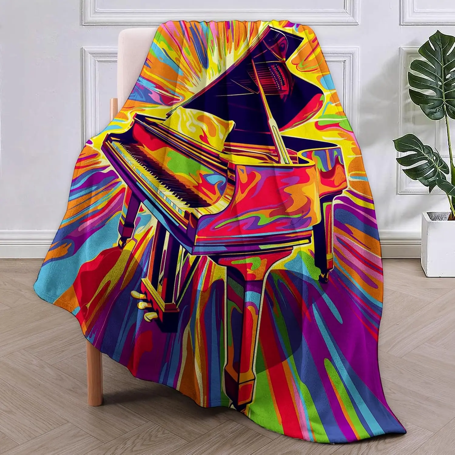 Decorative Pop Art Piano Throw Blanket Cozy Retro Jazz Music Tapestry for Boho Living Room Home Decor Gift