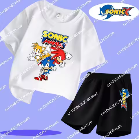 Sonic cartoon pattern printed T-shirt set for boys as a birthday gift for Lion King fans. Boys' sport short-sleeved short pants.