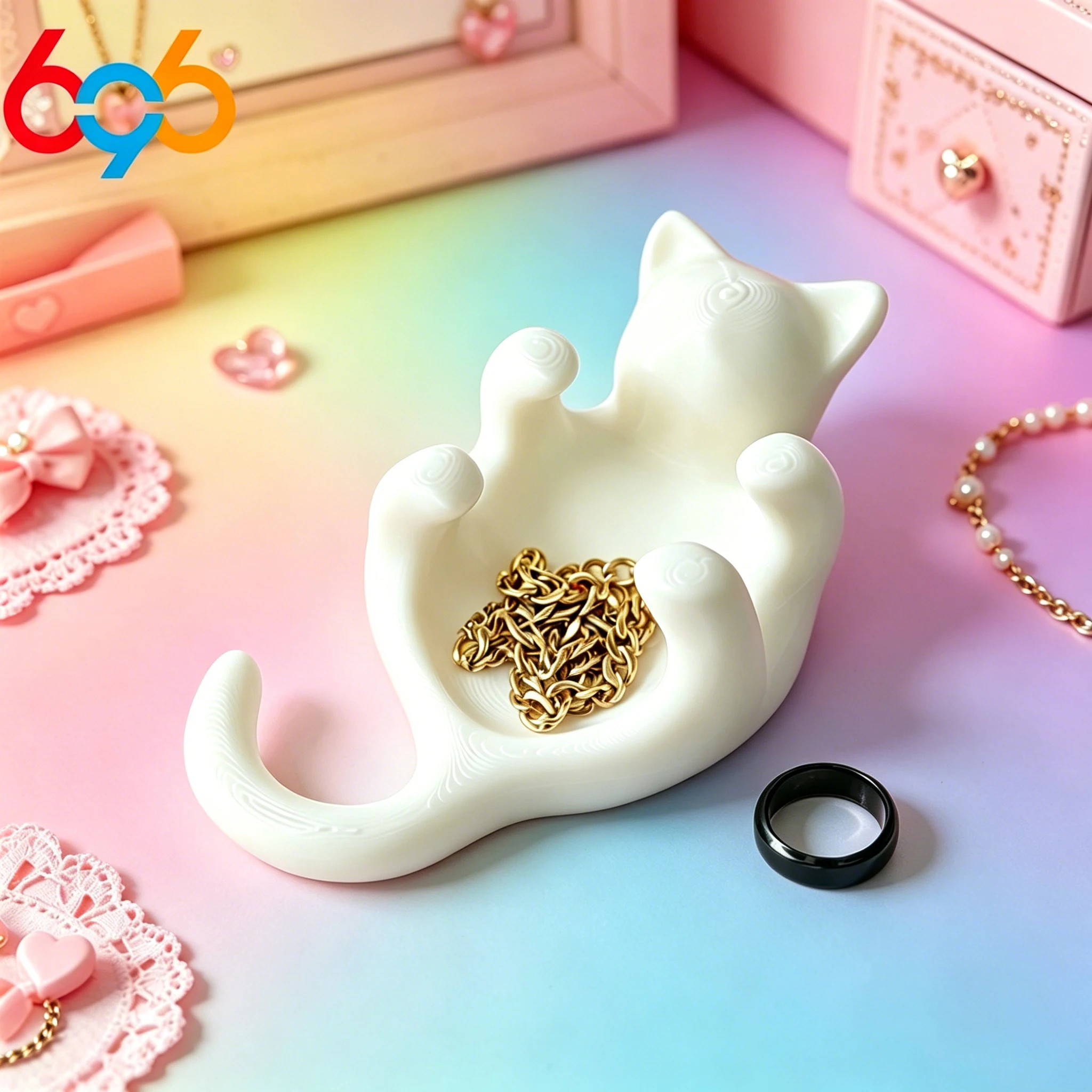 Minimalist Cute Storage Tray For Kitten Jewelry 3D Printing Kitten Storage Box Desktop Decoration Jewelry Storage Box