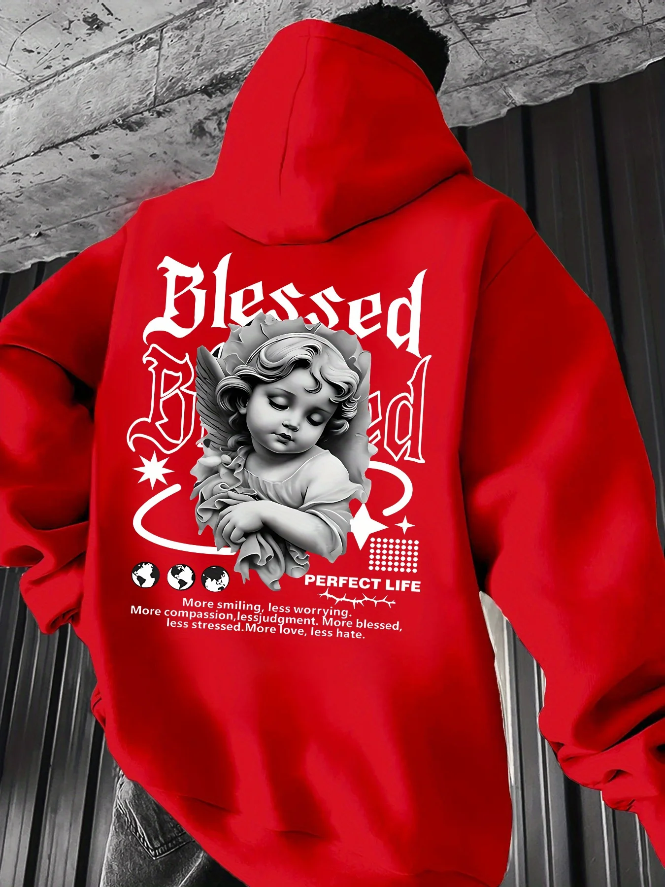 Herren Ästhetischer Engel-Hoodie Hip-Hop Sport Streetwear Gesegneter Vintage Cherub-Print Lässiger Loser Pullover Sweatshirt Oberteil – Detail 4