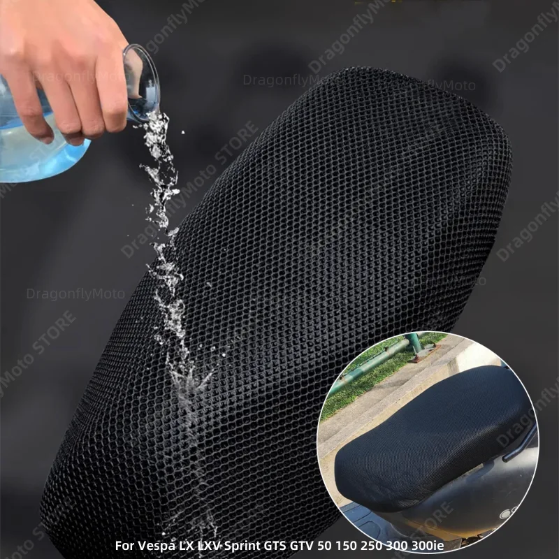 For Vespa LX LXV Sprint GTS GTV 50 150 250 300 300ie Summer 3D Mesh Motorcycle Seat Cover Sunscreen Breathable Scooter Electric