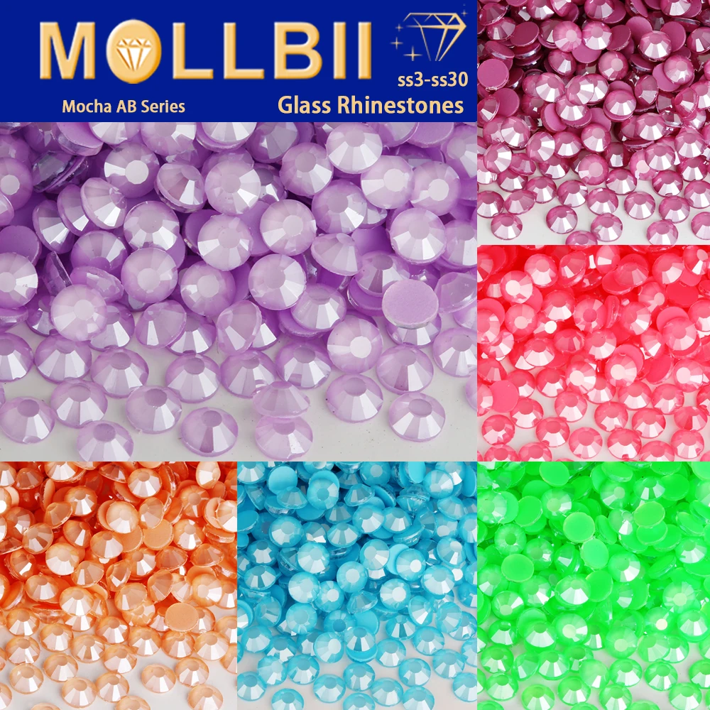 

MollBii SS3-SS30 Mocha AB Non Hotfix Rhinestones Glitter Glass Flatback Crystals Stone DIY Nail Charms Strass Стразы 네일파츠