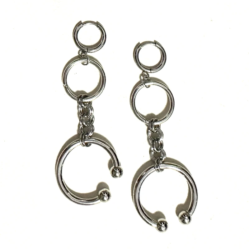 Goth Jewelry Horseshoe Hoop Chain Earrings for Women Punk Charms Irregular Drop Earrings Grunge Accessories Korean Fashion