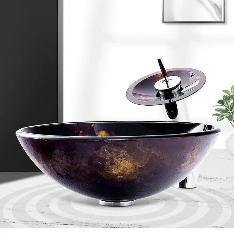 

Nebula round tempered glass countertop basin, creative hand-painted craft washbasin, modern simple rectangle washbasin GN188NE