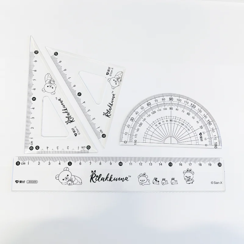8Sets AIHAO LB00499 Ruler Set 20CM Plastic Geometry Maths Square Drawing Compass Stationery Angle Rulers For School Supplies