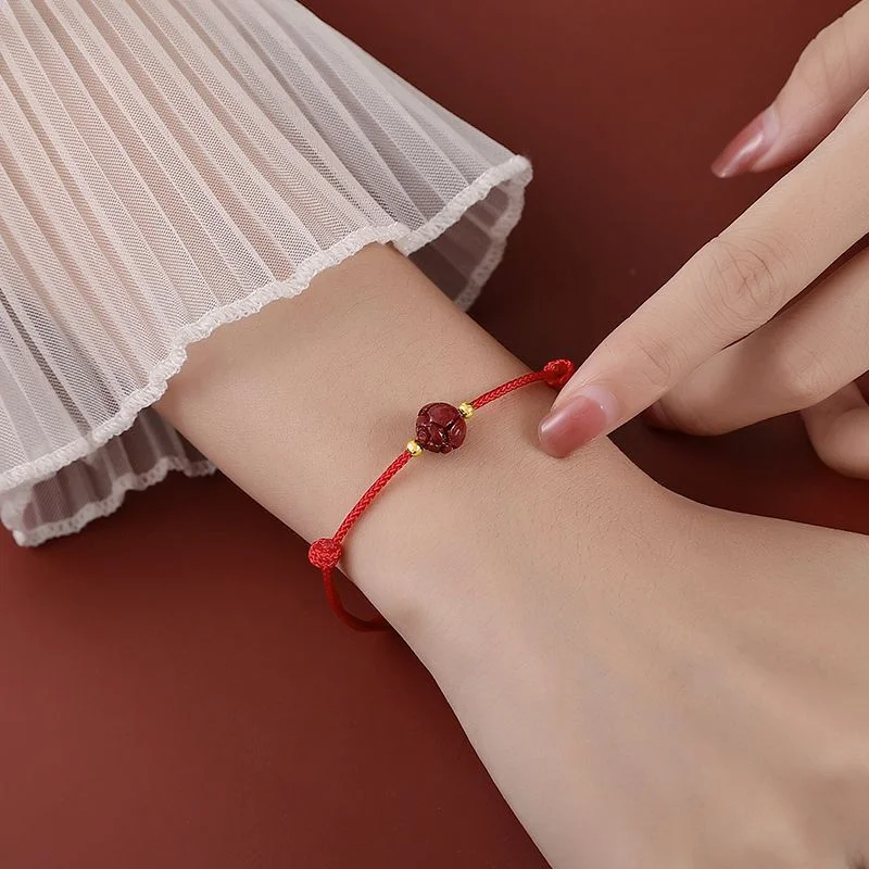 Bring Good Luck Cinnabar Red Gold Color Beads Natural Stone Lotus Bracelet for Women Bracelet Party Jewelry Gift