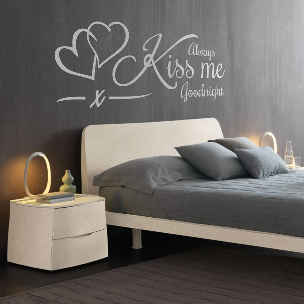 LOVE Quotes Always Kiss Me Good Night Vinyl Mural Wallstickers For House Decoration Bedroom Decor Wall Art Sticker Wallpaper