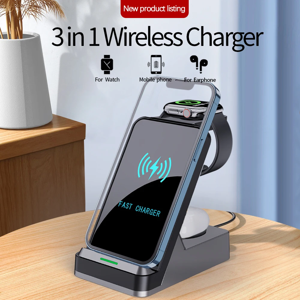 New Portable Desktop Mobile Phone Wireless Charger Station 3 In1 Wireless Charger for Smart Watch