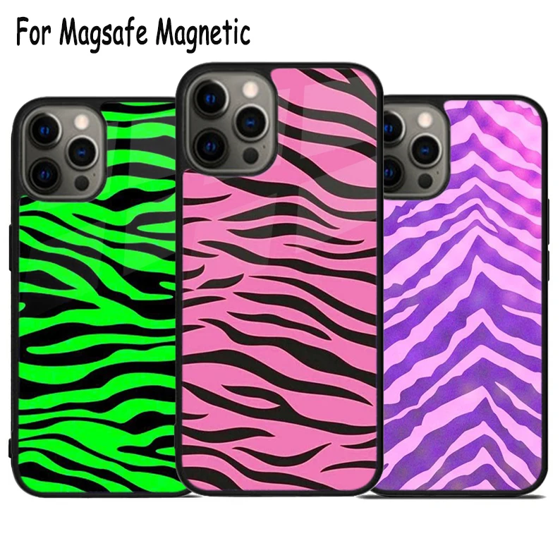 Zebra Print Wireless Charge Magsafe Phone Case For iPhone 15 16 14 13 11 12 Pro Max Plus Magnetic Bumper Cover