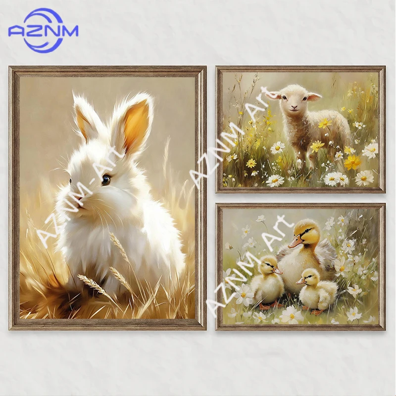 Vintage Style Cute Rabbit Duck Sheep Flower Family Posters Canvas Printing Antique Wall Art Picture Living Room Home Decor Gifts