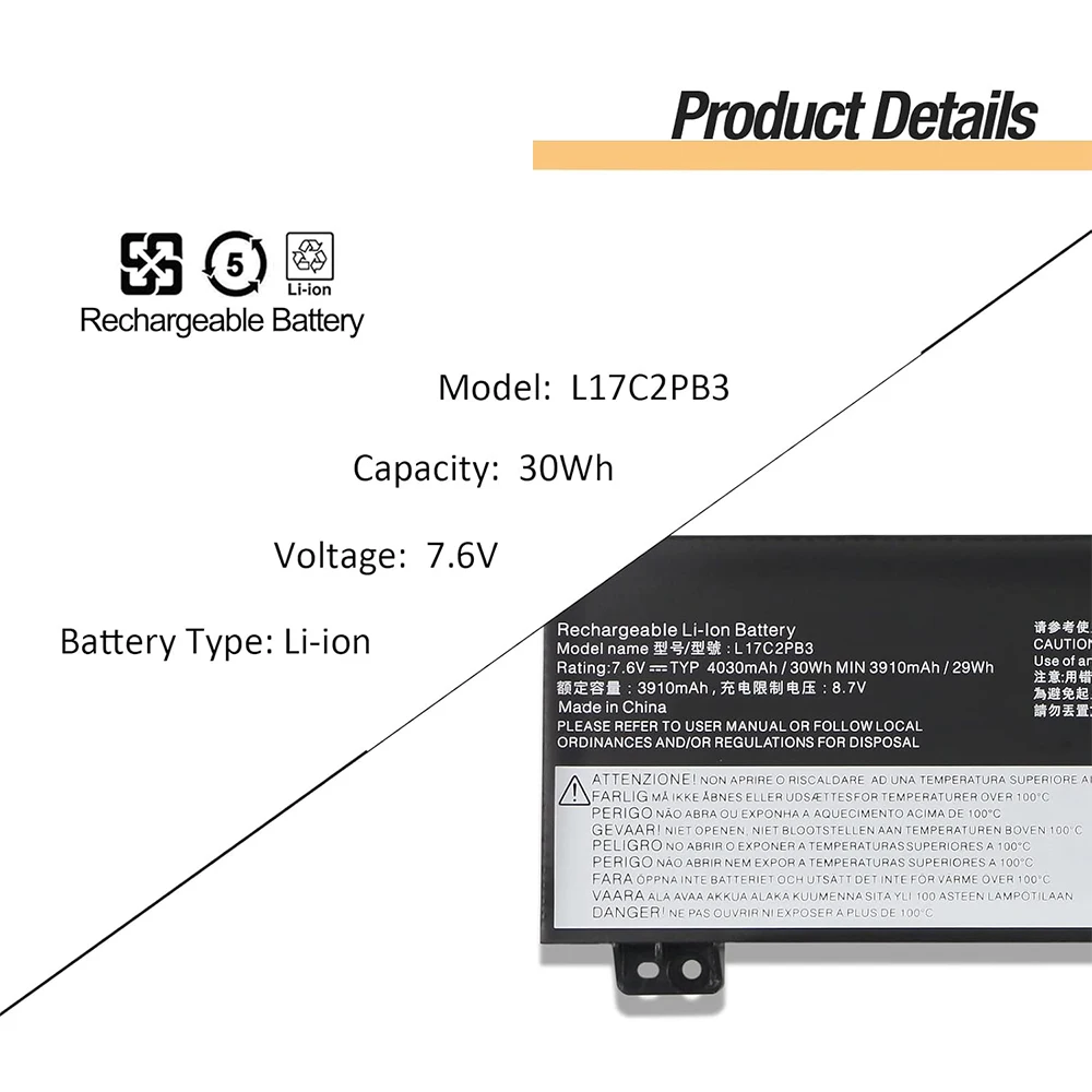 L17C2PB3 L17C2PB4 L17L2PB3 Battery for Lenovo V130-15IGM V130-15IKB V330-15IKB V330-15ISK V530-14IKB V530-15IKB L17L2PB4