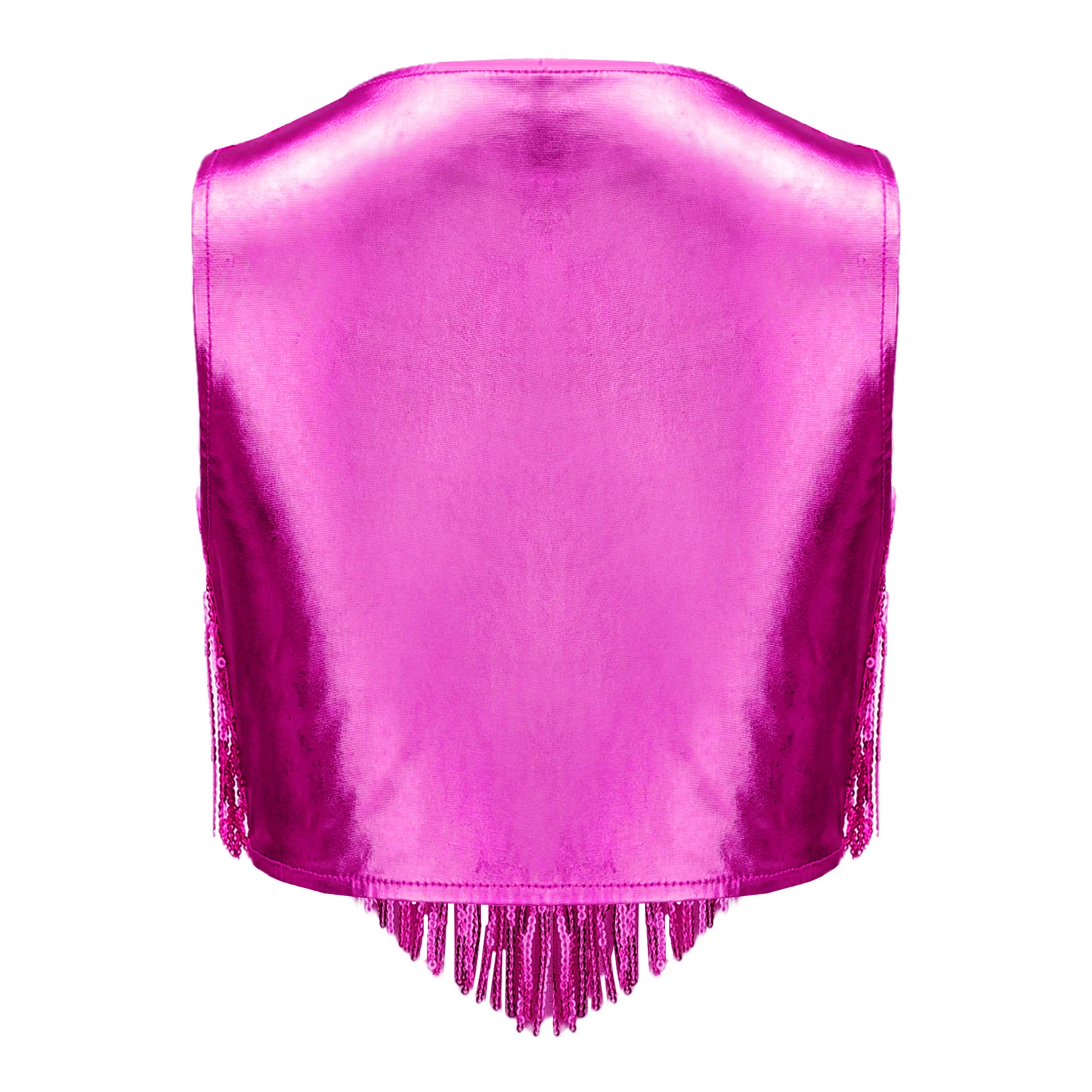 Kids Girls 70S Disco Crop Top Child Sleeveless Chest Sequins Tassels Vest Tank Tops Halloween Party Jazz Latin Dance Costumes