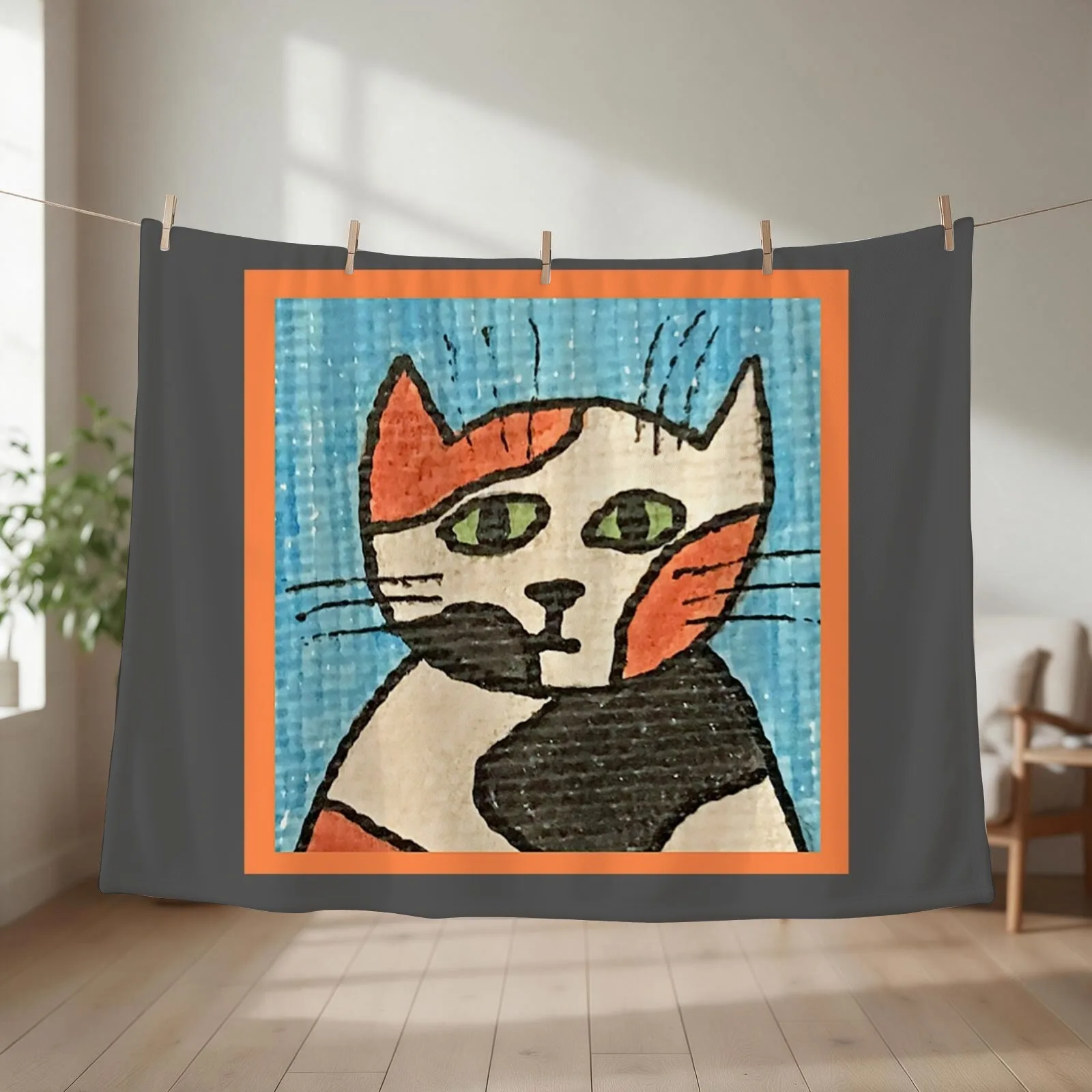 Whimsical Cat Portrait #13 Throw Blanket couch cozy soft plush fuzzy picnic outdoor blanket