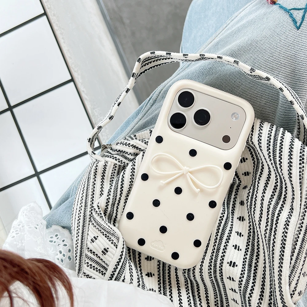 Kawaii 3D Polka Dot Schleifenknoten Weiche Silikon-Handyhülle für iPhone 12 13 14 15 16 17 Pro Max Lustige Stoßfeste Rückabdeckung – Detail 4