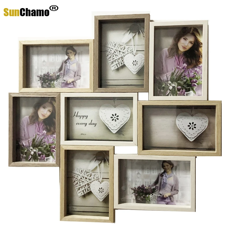 Retro Wooden 6-inch One-piece Combination Photo Frame, Eight-frame Wall Hanging Nordic Simple Atmosphere Irregular Combination