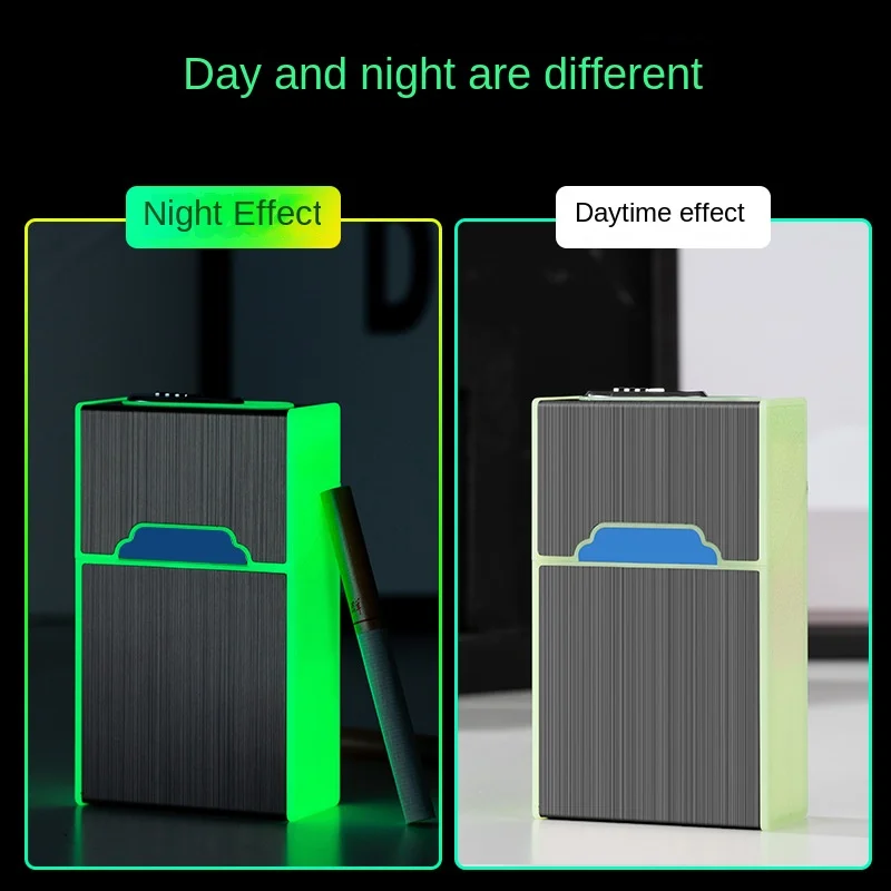 Rough Smoke Luminous Cigarette Case Integrated Lighter USB Rechargeable Cigarette Case Available for Wholesale