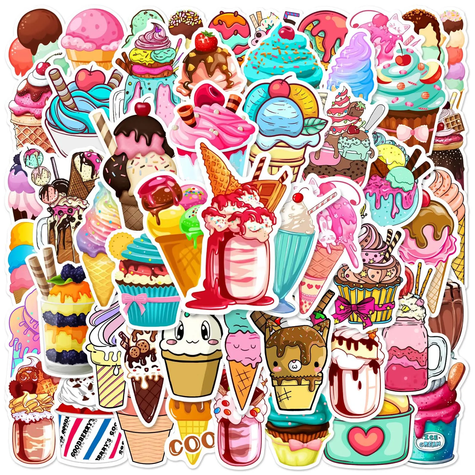 

10/30/50pcs Cartoon Gourmet Ice Cream Graffiti Sticker Birthday Party Gift Box Water Cup Mobile Phone Laptop Decoration Sticker