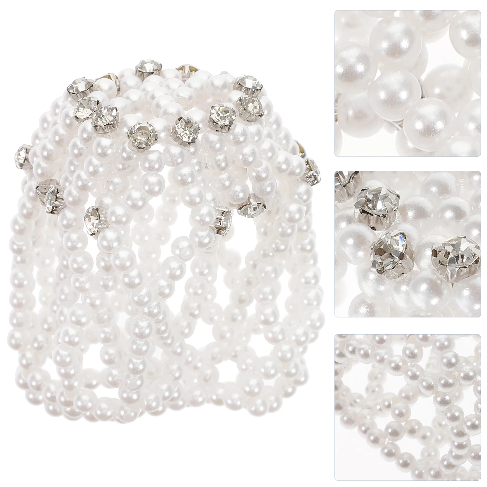 

Pearl Bun Covers Elastic Crochet Snood Rhinestone Ballet Style Dance Gymnastics Sports Party Hair Net For All Hair Colors (Ab)