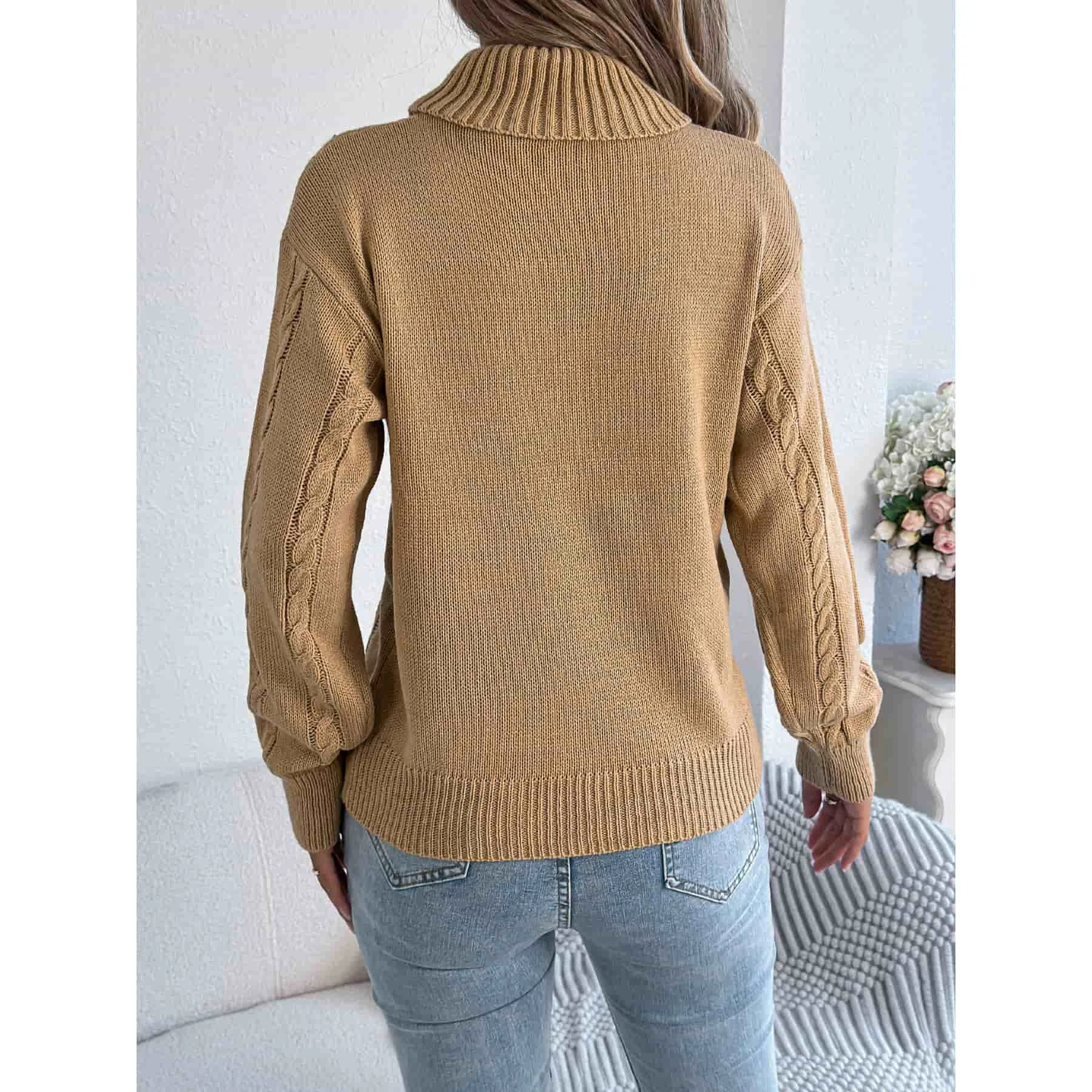 Women's Regular Length Solid Color Argyle Cable Knit Sweater with Medium Stretch for Casual Daily Wear All Seasons