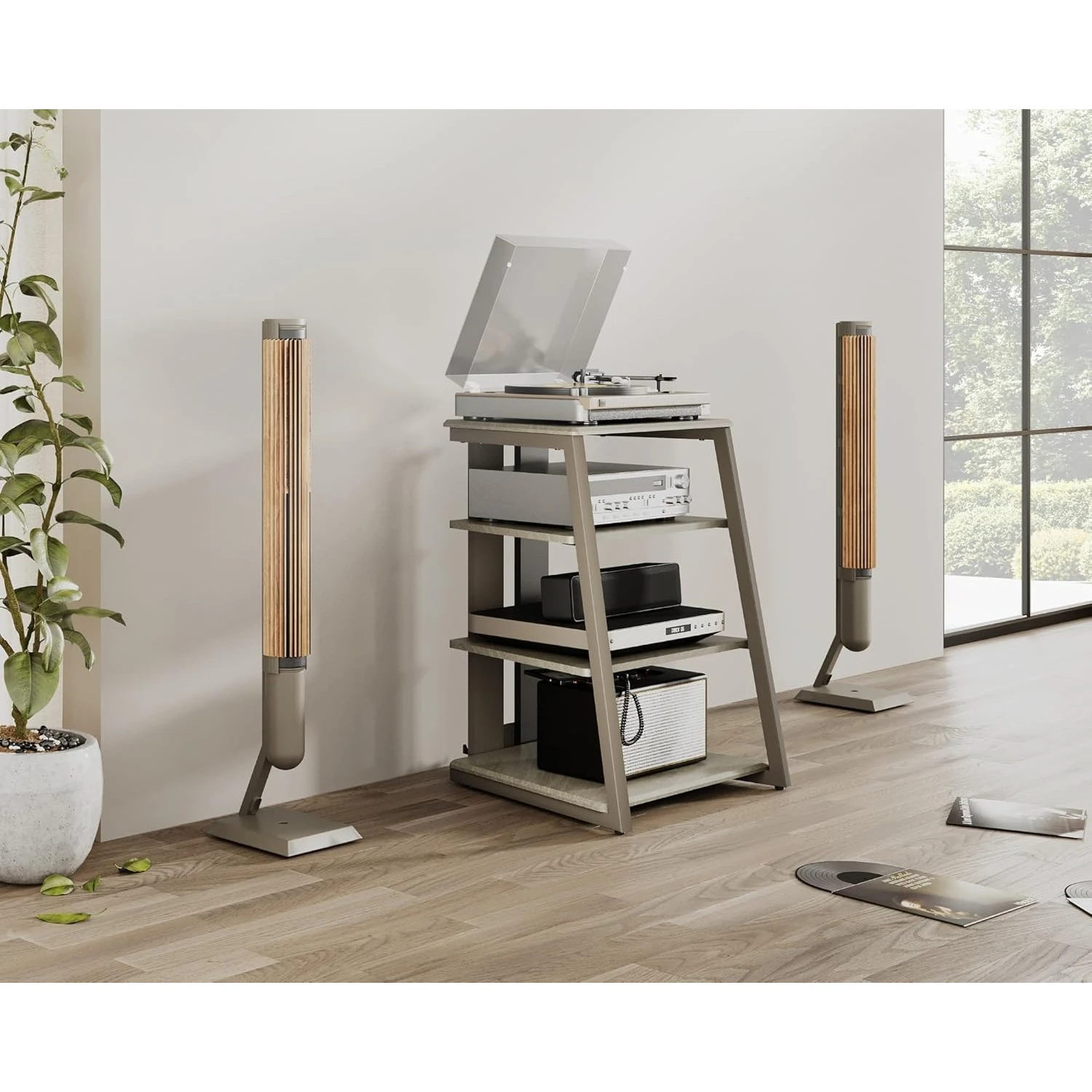 Desain 4 Tingkat AV Media Stand Rak Sudut Berdiri Rak Sudut Kayu Kabinet Komponen Rak Stereo Menara Audio dengan Tinggi