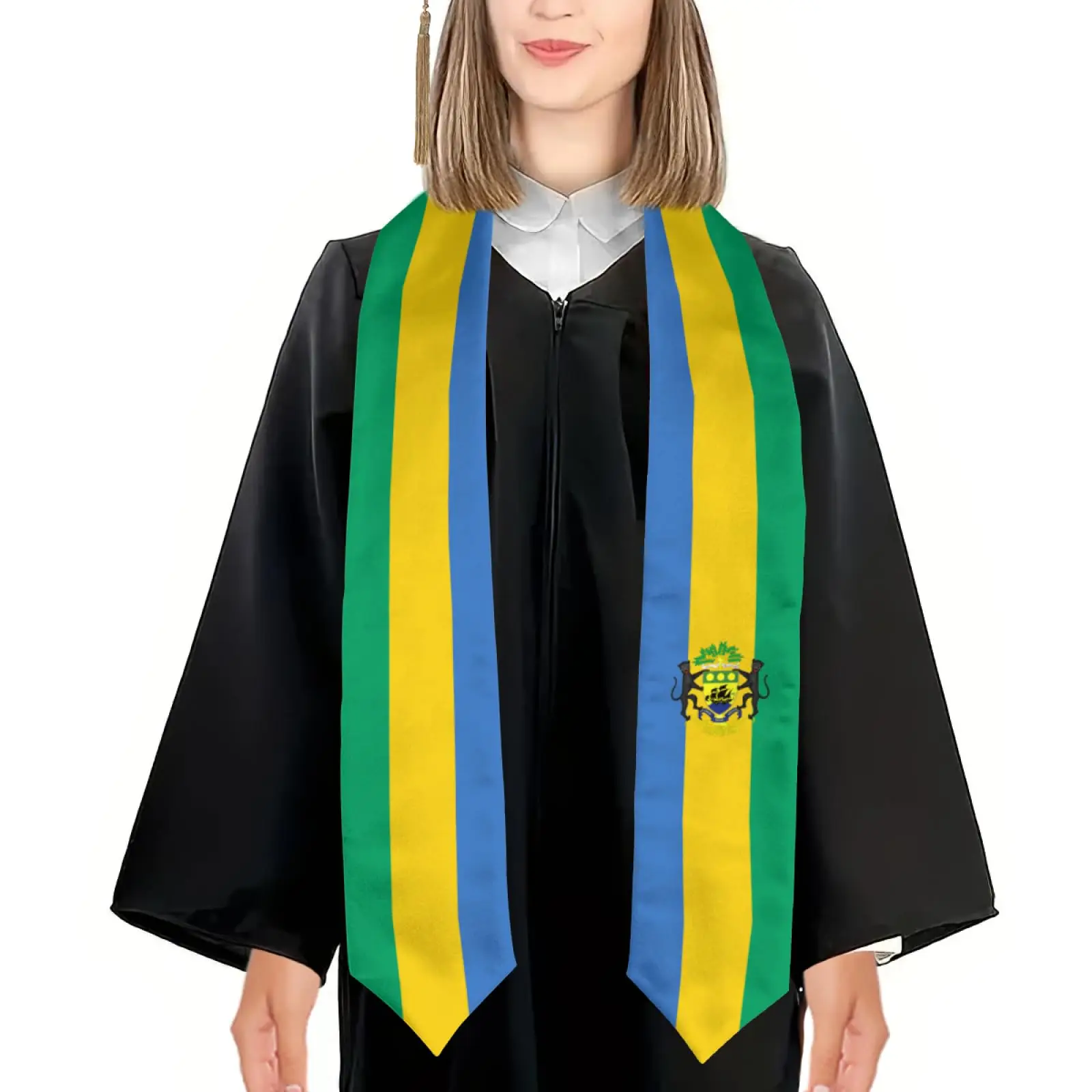 2025 Gabon Flag Graduation Stole Shawl Sash Honor For Study Aboard International Students