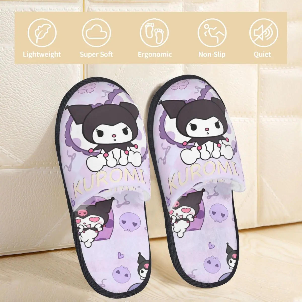 Sanrio Kuromi Indoor Slippers with Memory Foam Slipper Gift for Unisex House Shoes with Anti-Skid Sole