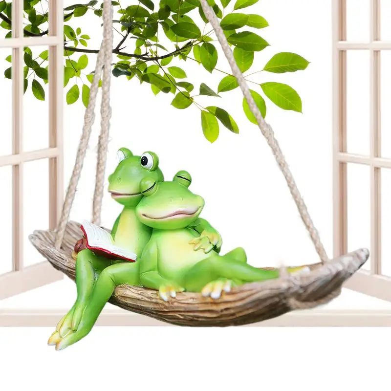 

Garden Figures Swinging Frog Yard Statues Outdoor Animal Sculpture Resin Art Novelty Scene Prop For Housewarming Birthday