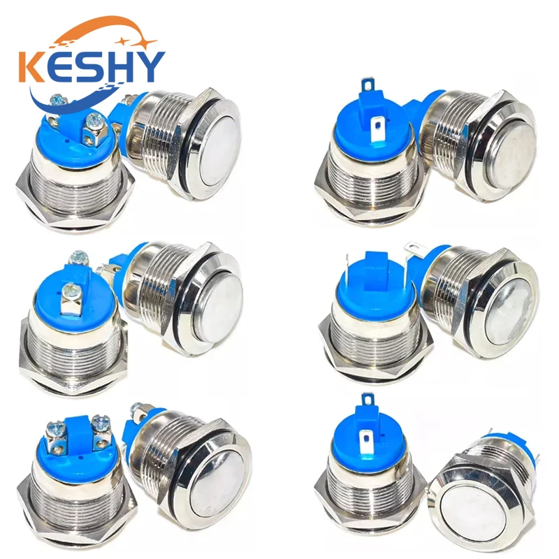 

19mm 1NO Momentary High Flat Head Waterproof Reset Metal Push Button Switch Screw Terminal Car Engine Doorbell PC Power Switch