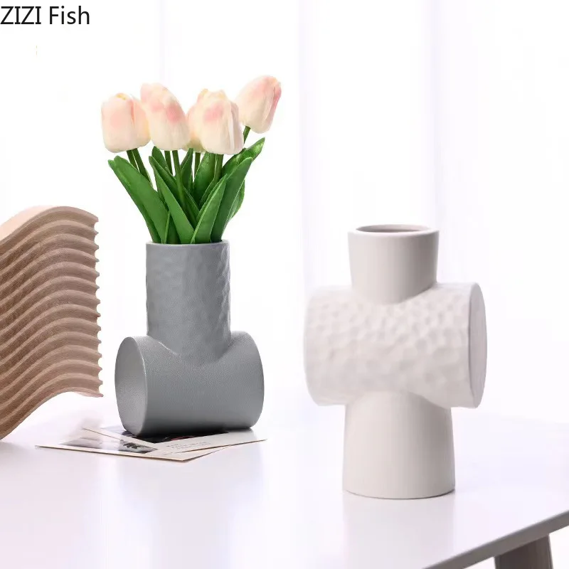 Geometry Ceramic Vase Ornaments Hydroponic Vase Flower Arrangement Floral Vases Decorative Vases Room Aesthetic Decor Crafts