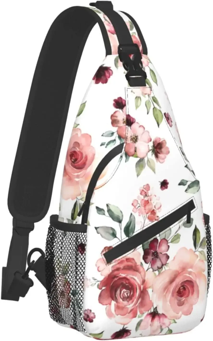 Flower Rose Floral Pattern Unisex Sling Backpack Crossbody Shoulder Bags for Men Women Small Daypacks Chest Bag Travel Sport Gym