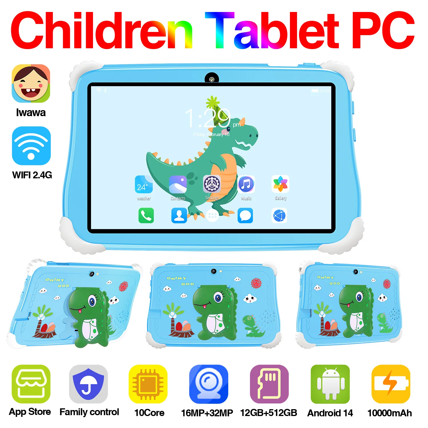 

Global Model Kids Tablet 12GB+512GB Toddler Tablet WiFi Shockproof Protective Case Hot Kids Tablet PC Puzzle Enlightenment Toys